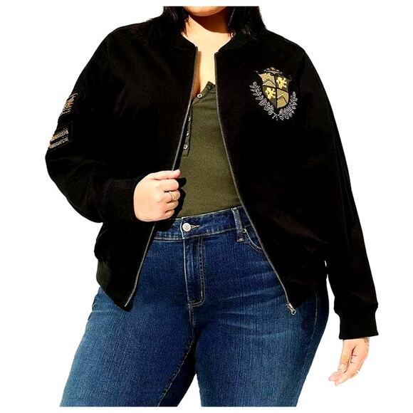 2X | 18/20 | Beaded Embellished Stretch Twill Zip-up Bomber Jacket | NWT - Picture 2 of 7